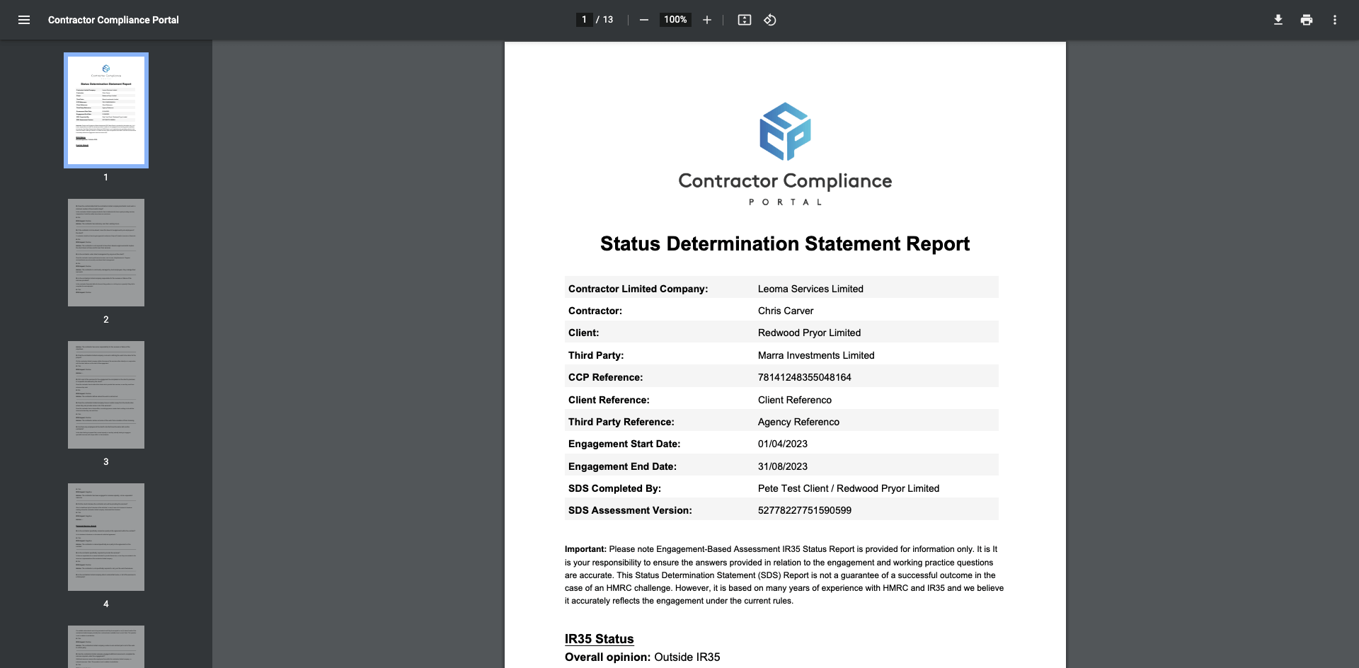 IR35 Status Report